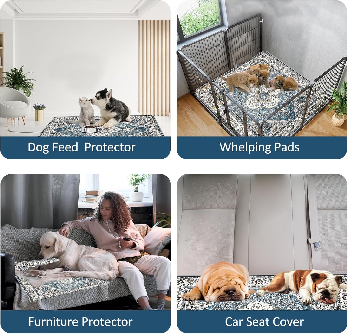 Washable Pee Pads for Dogs, (2 Pack, 36"x42") Upgrade Reusable Puppy Pads with Non-Slip Rug Pad, Super Thickening Absorbent Leakproof Dog Traning Pads Whelping Pad for Dogs, Doggie(Blue-1)