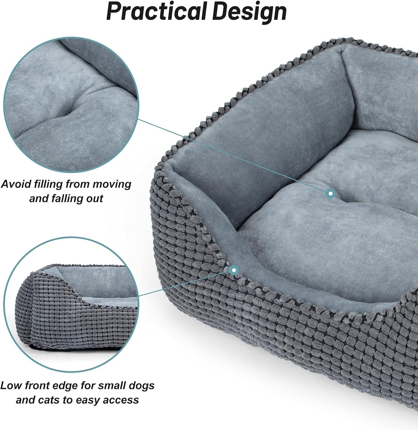 MIXJOY Dog Beds for Medium Dogs Washable, Rectangle Pet Bed Medium Size Dog, Orthopedic Sleeping Pet Sofa Bed, Soft Calming Cat Beds for Indoor Cats, Anti-Slip Bottom with Multiple Size (25'', Grey)