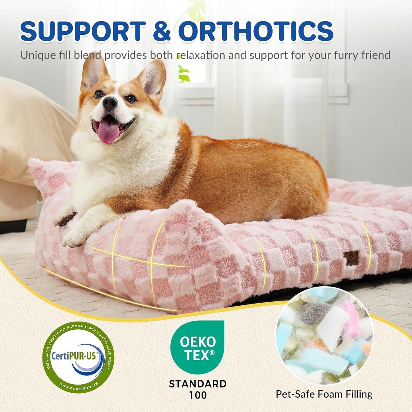 Cat Bed Cat Couch for Puppy and Kitten, Fluffy Dog Bed Medium Dogs Couch, Supportive Cats Sofa for Indoor Cats, Washable Cover & Non-Slip, 32 inch, Pink