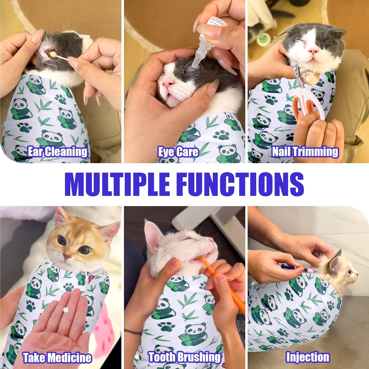 XANGNIER Cat Wrap for Grooming,Cat Restraint Wrap for Cutting Nails,Fabric Burrito Wrap for Nail Clipping, Anti-Scratch, Anti-Escape,Multifunctional Swaddle Wrap Pet Tool (20.8 x 20.8 Inch)