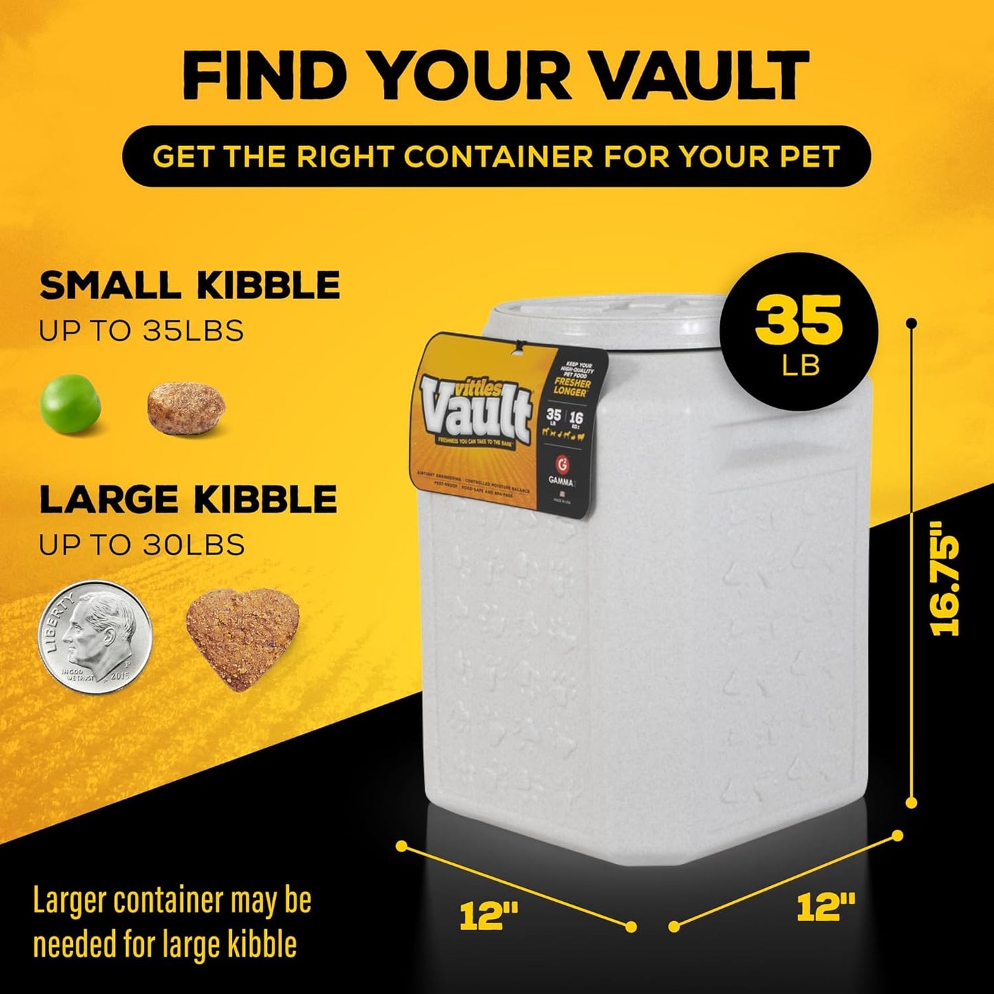 Gamma2 Vittles Vault Pet Food Storage Containers - Sealed Dog and Cat Food Storage Container, Fits up to 35lbs, Made in the USA - [12"L x 16.75"H]
