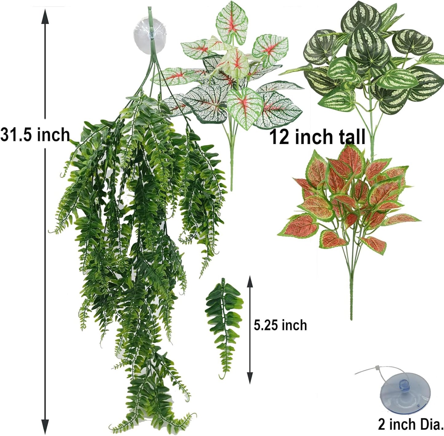 Reptile Plants for Bearded Dragon Tank Accessories, Terrarium Plant Artificial Decor for Snake Cage, Fake Plant for Leopard Gecko Habitat, Lizard Chameleon Ball Pythons (Group BPN)