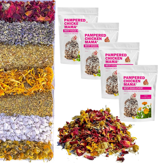 Pampered Chicken Mama Best Eggs Ever! Nesting Herbs for Chickens (4 Pounds) for Chicken Nesting Boxes Calcium Supplement for Chickens | Chicken Feed Supplies, Hen Treats for Coops (4 Bags)