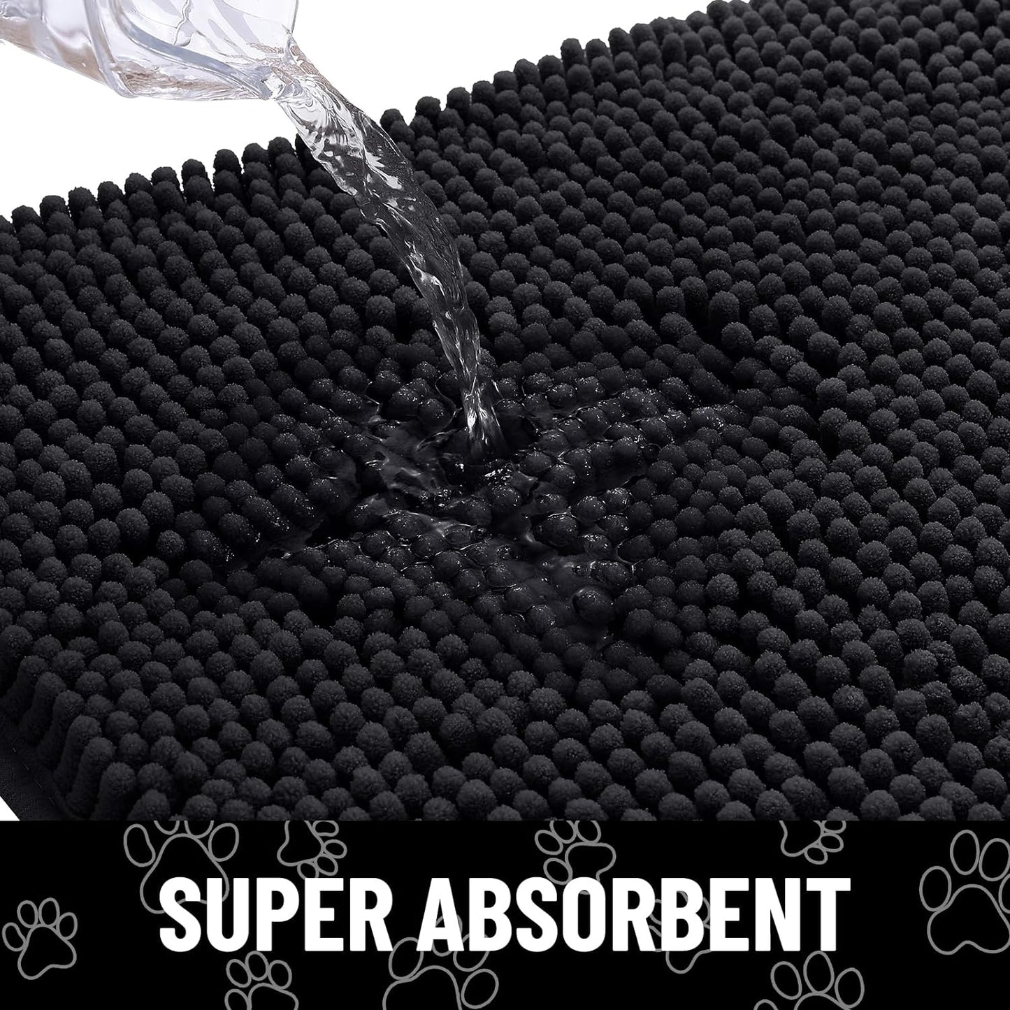 Smiry Dog Door Mat for Muddy Paws, Absorbent Dirt Trapper Non Slip Quick Dry Washable Chenille Mat for Mud Dogs, Entry Rug for Indoor and Outdoor (48x30 Inches, Black)