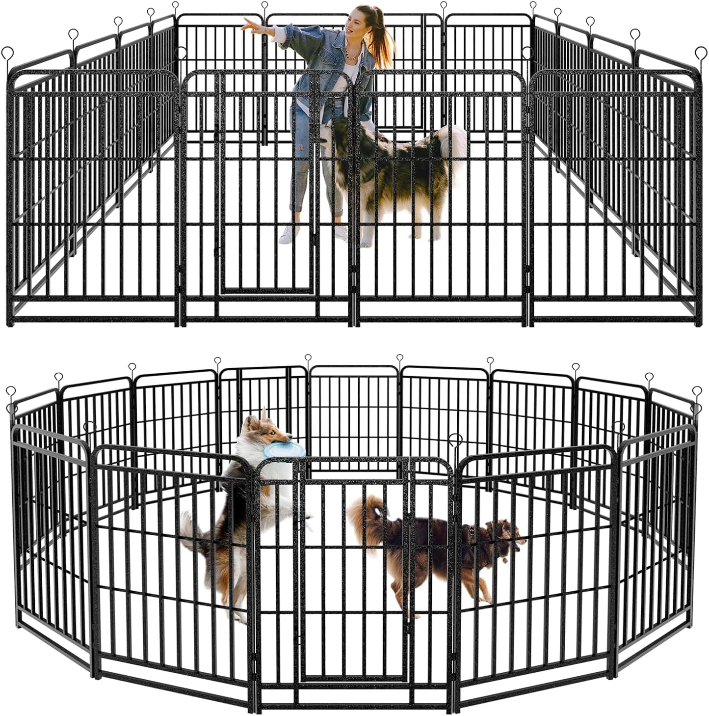 Dog Playpen Outdoor 16 Panels Heavy Duty Dog Fence 40" Height with Thick Pipe Anti-Rust with Doors Portable for RV Camping Yard, Total 36FT, 103 Sq.ft, Snowy Black