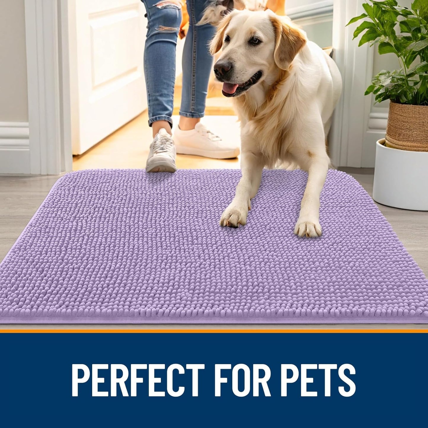 OLANLY Dog Door Mat for Muddy Paws 70x24, Absorbs Moisture and Dirt, Absorbent Non-Slip Washable Doormat, Quick Dry Chenille Mud Mat for Dogs, Entry Indoor Entryway Carpet for Inside Floor, Lavender