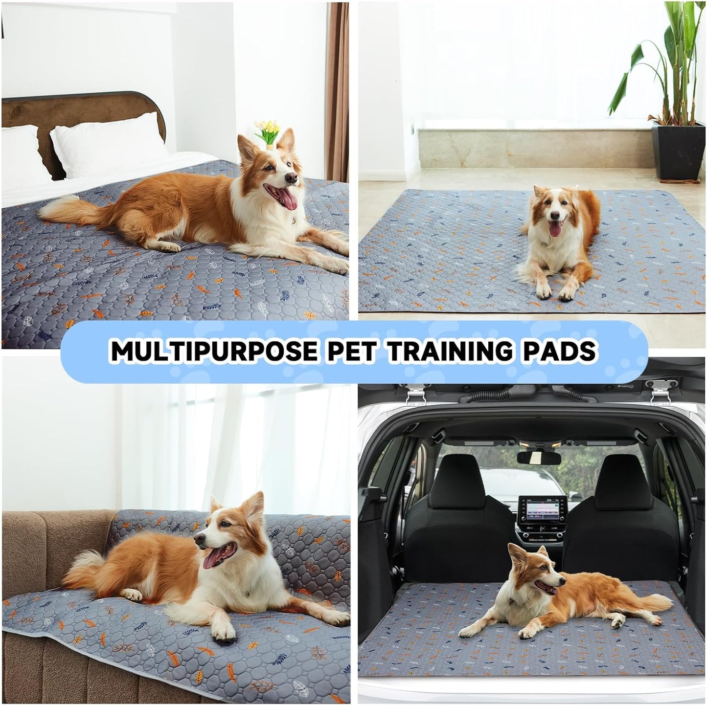 Sunheir Washable Pee Mats for Dogs - Large 48" x 48" 2-Pack Reusable Puppy Pads, Absorb Dog Mats, Whelping Pad, Non-Slip, Protects Urine Leakage (Light Grey, 48x48)