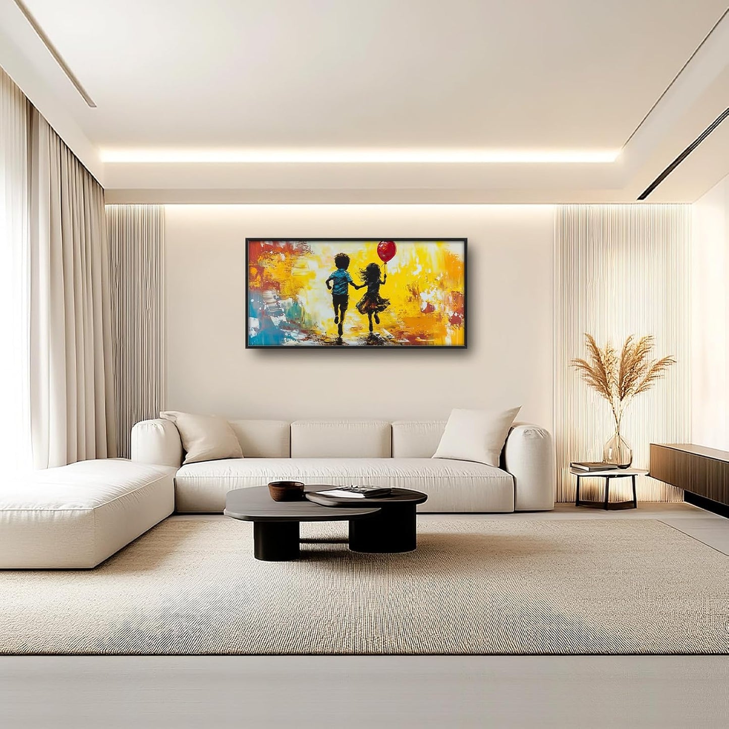 Framed Large Banksy Wall Art for Living Room, Oversized Colorful Graffiti Children Wall Decor, Peaceful Canvas Painting Pictures Modern Artwork Home Decoration for Living Room Bedroom 60"x30"