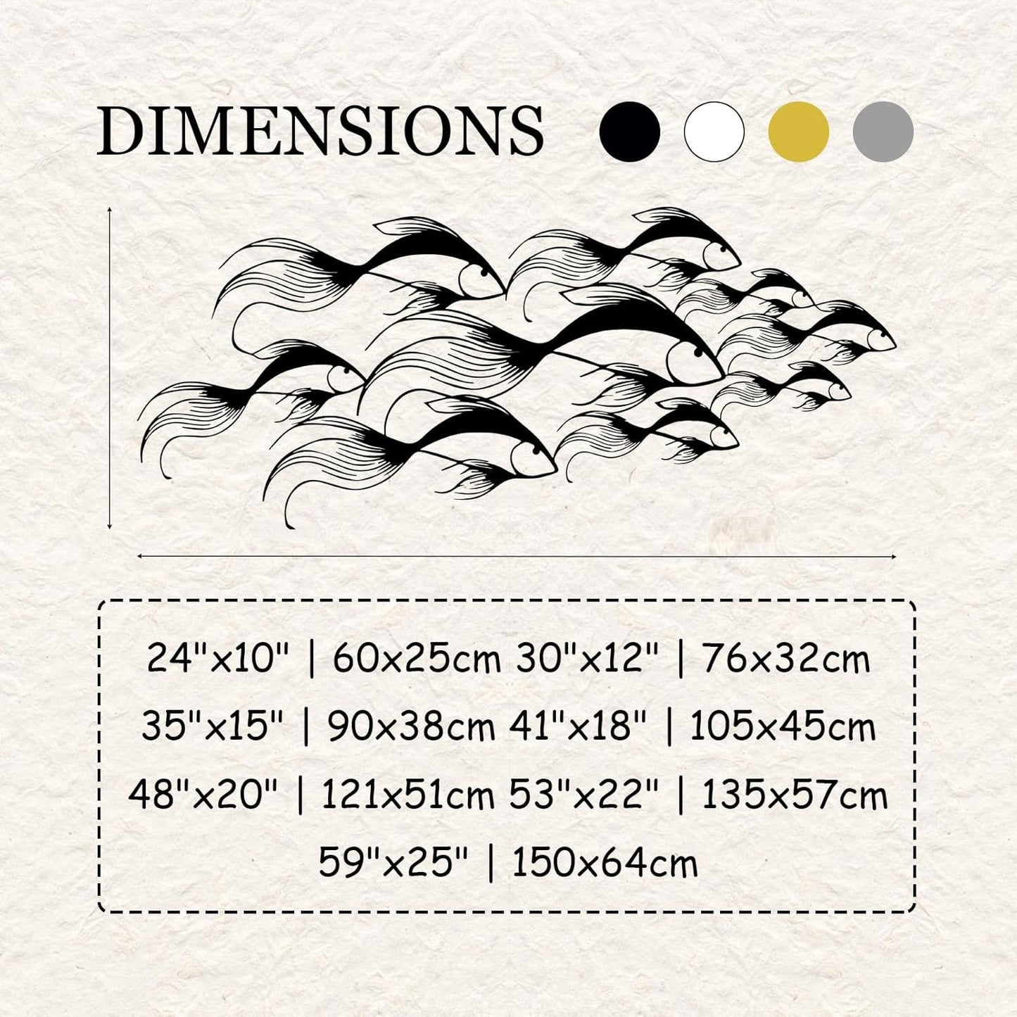 School of Fish Metal Wall Art, Metal Fish Wall Decor, Sea Life Wall Art, Large Nautical Wall Hanging, Modern Beach House Wall Decor, Ocean Themed Artwork for Bathroom (Black, 24"x10" | 60x25cm)