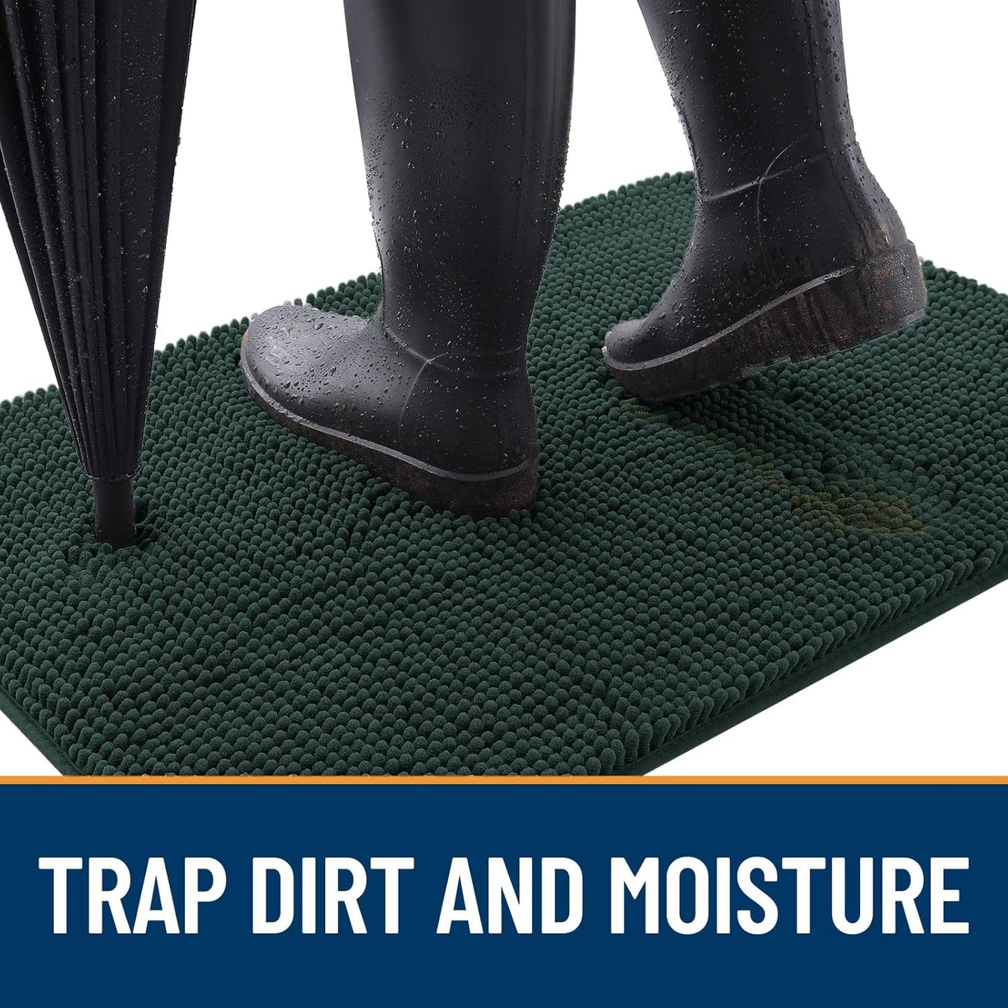 OLANLY Dog Door Mat for Muddy Paws 30x20, Absorbs Moisture and Dirt, Absorbent Non-Slip Washable Doormat, Quick Dry Chenille Mud Mat, Entry Indoor Entryway Carpet for Inside Floor, Blackish Green