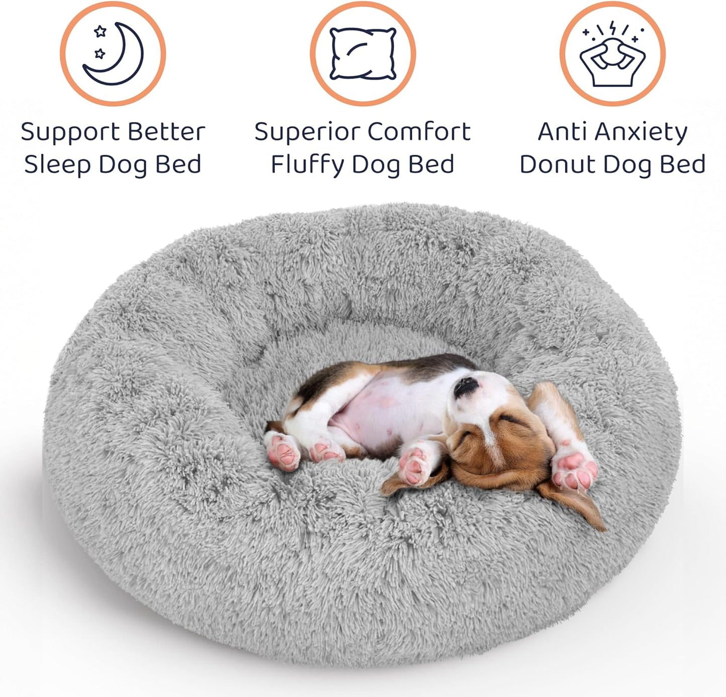 Donut Dog Bed - Premium Comfort for Anxiety Relief - Fluffy & Calming Design with Ultra-Plush Support | Cozy Round Dog Bed with Super Soft Circle Style (Size XL Grey)