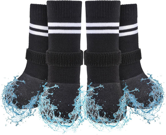 SCENEREAL Anti Slip Dog Boots & Paw Protectors for Hardwood Floor, Extended Dog Socks to Prevent Licking Paws, Waterproof Pet Snow Rain Shoe for Winter Large Senior Dogs, Black L