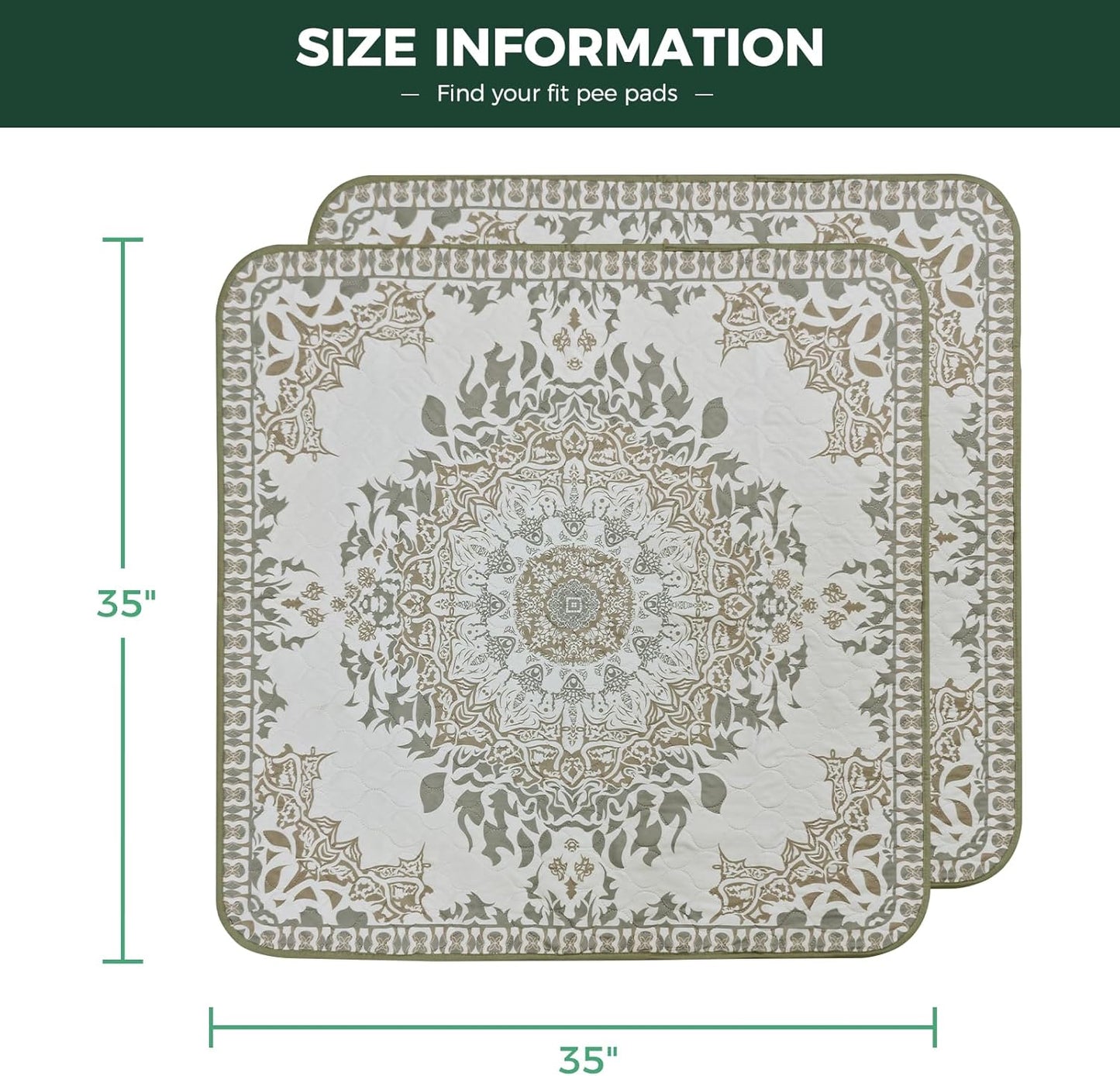 FXW Washable Pee Pads for Dogs, Puppy Pads with Super Absorbent, Specifically Designed for Potty Training, 35" Square, Boho, 2 Packs