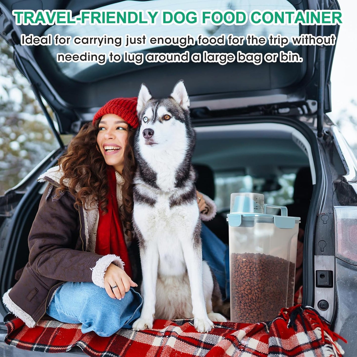 TBMax Pet Dog Cat Food Storage Container 5 to 7 lbs with Can Cover and Mixing Spoon, Airtight Bird Seed Container, Cat Food Storage Dispenser, Kibble Storage Dog Treat Bin -Light Blue