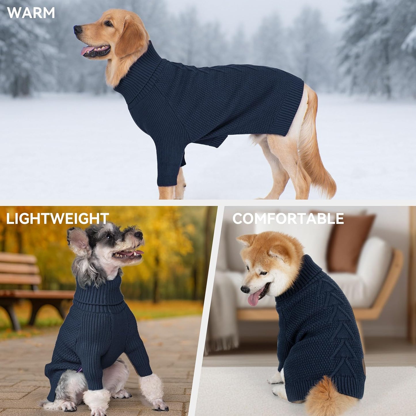 cyeollo 4XL Dog Sweater, Stretchable & Cozy Warm Dog Sweaters for Large Dogs Boy, Pullover Knit Fall Winter Sweatshirt Big Dogs Clothes, Doberman Great Dane Apparel, Navy XXXXL