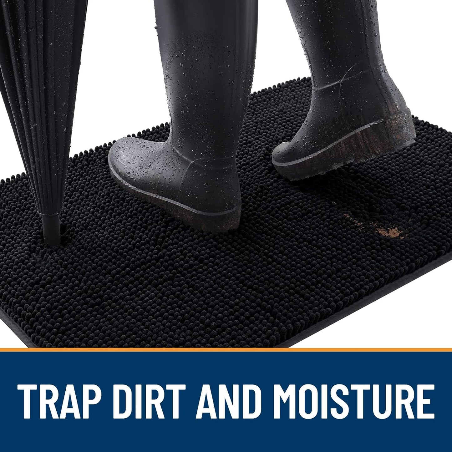 OLANLY Dog Door Mat for Muddy Paws 70x24, Absorbs Moisture and Dirt, Absorbent Non-Slip Washable Doormat, Quick Dry Chenille Mud Mat for Dogs, Entry Indoor Entryway Carpet for Inside Floor, Black