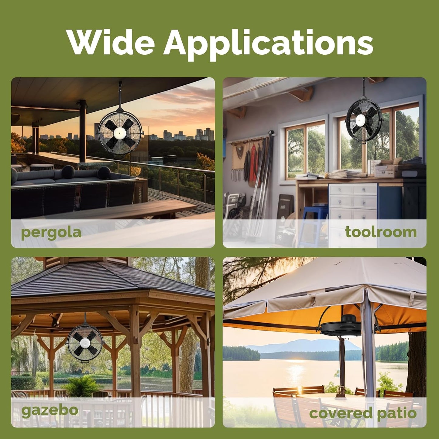 Orison 24.8'' Waterproof Outdoor Ceiling Fan, 6 Speed Ceiling Mounted Plug-In Cord Garage Fan with Remote&APP, 360-degree Manual Vertical Rotation, Hook hanging for Gazebo, Patio, Pergola (Black)