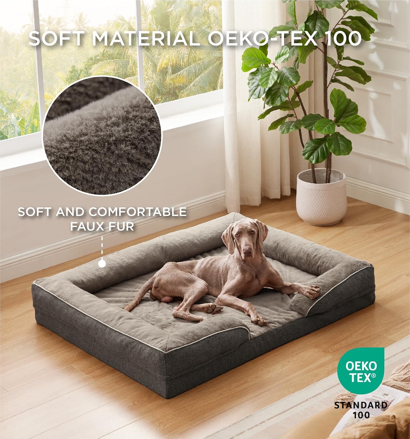 Made4Pets Orthopedic Dog Bed for Extra Large Dogs, Supportive Foam XL Pet Bed Sofa with Washable Removable Cover, Waterproof Large Dog Couch Bed, Non-Slip Bottom and Egg-Crate Foam, Grey