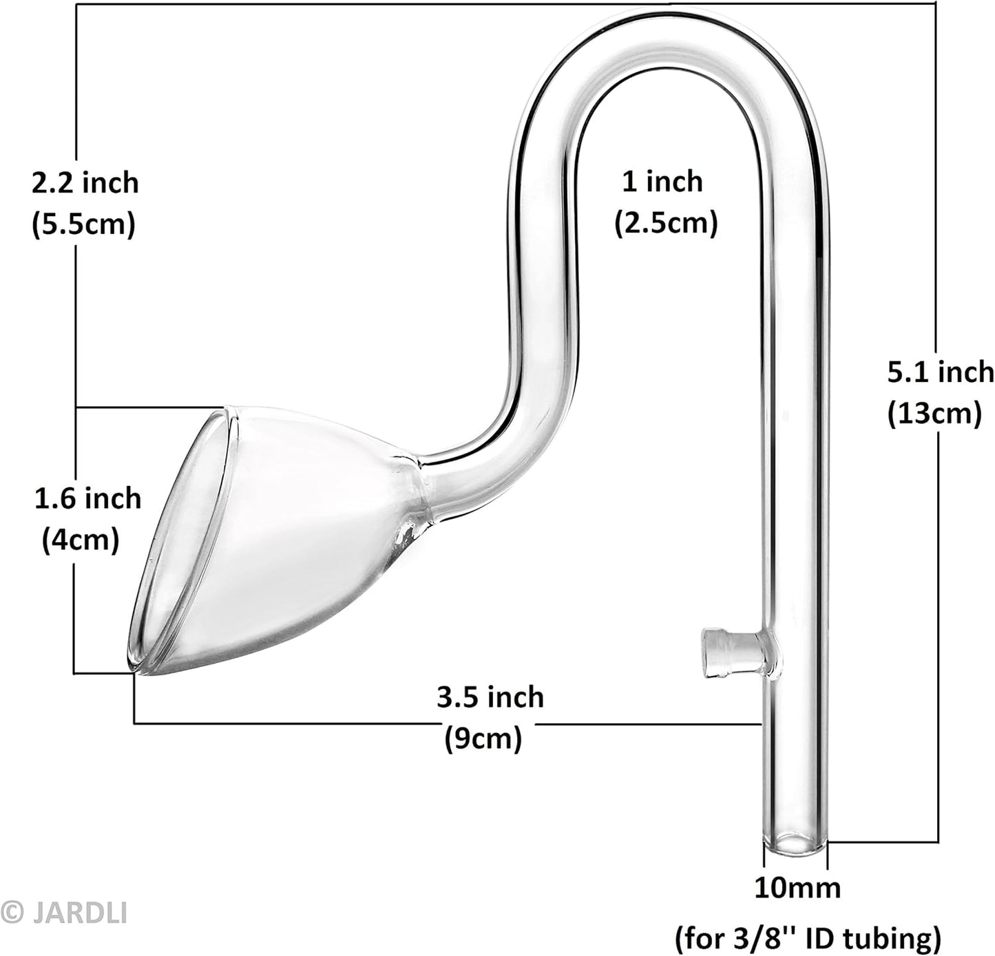 Glass Lily Pipe Outflow for Aquarium Planted Tank (10mm for 9/12mm (3/8" ID) tubing)