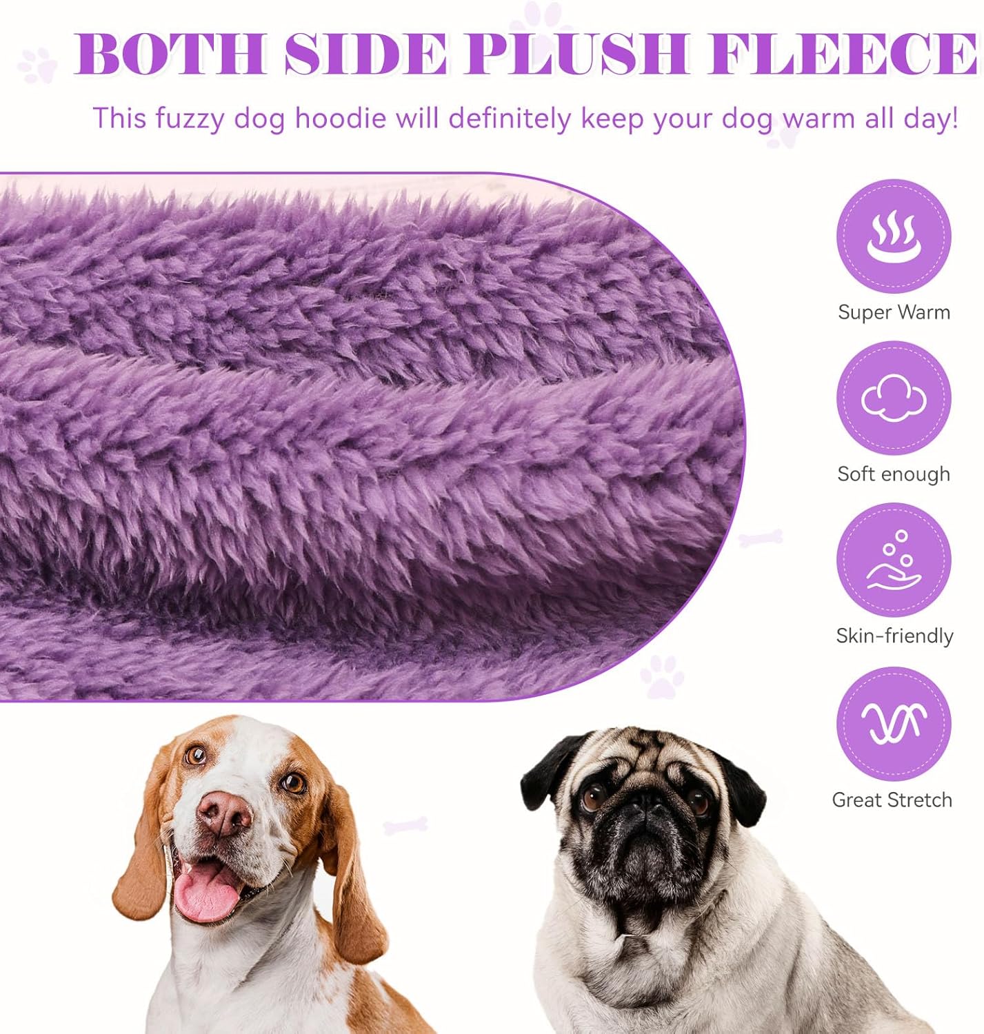 Fuzzy Dog Sweaters for Large Dogs Dog Hoodie Soft Double-Sided Plush Fleece Pet Sweater Pet Clothes Coats Hoodie Sherpa Hooded Sweatshirt(Purple-XL)