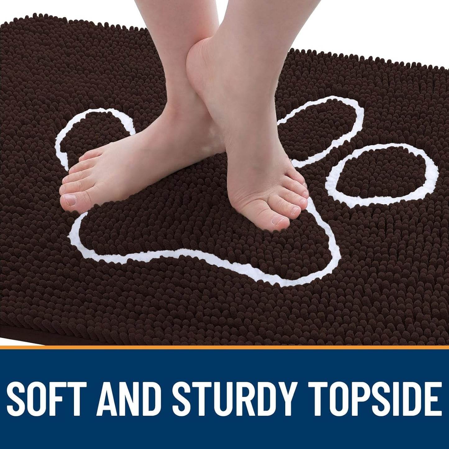 OLANLY Door Mat for Muddy Dog Paws 24x16, Ultra Absorbent Chenille Mud Doormat with Paw Print Design, Non-Slip Washable Doormat for Indoor Entryway, Quick-Dry Pet Bed Mats for Dirty Dogs, Brown