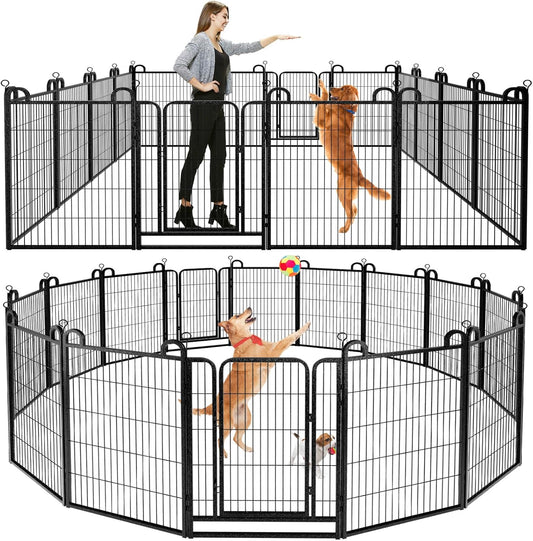 Dog Playpen Outdoor 16 Panels Heavy Duty Dog Fence 40" Height Anti-Rust with Doors Portable for RV Camping Yard, Total 36FT, 102 Sq.ft, Snowy Black