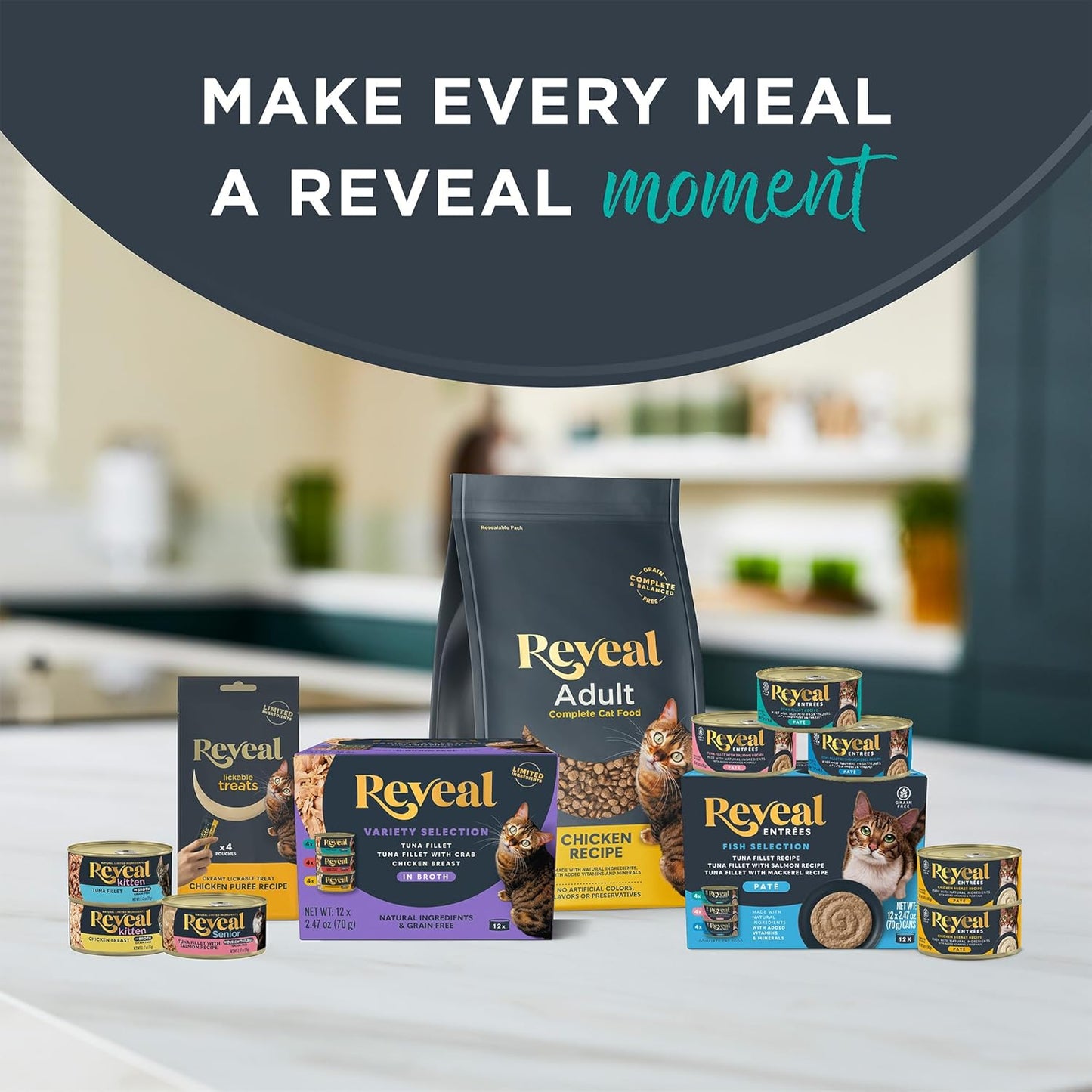 Reveal Natural Wet Canned Cat Food, Limited Ingredient, Grain Free, Protein with No Artificial Additives, Fish Variety in Broth (20 x 2.47 oz Cans)