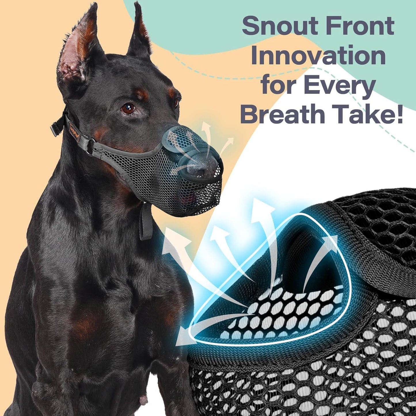 LUCKYPAW Dog Muzzle for Large Medium Small Dogs, Patented Mesh Muzzle to Prevent Biting Chewing Eating, Soft Mouth Guard with Front Opening Design for Drinking Panting(Black, XL)