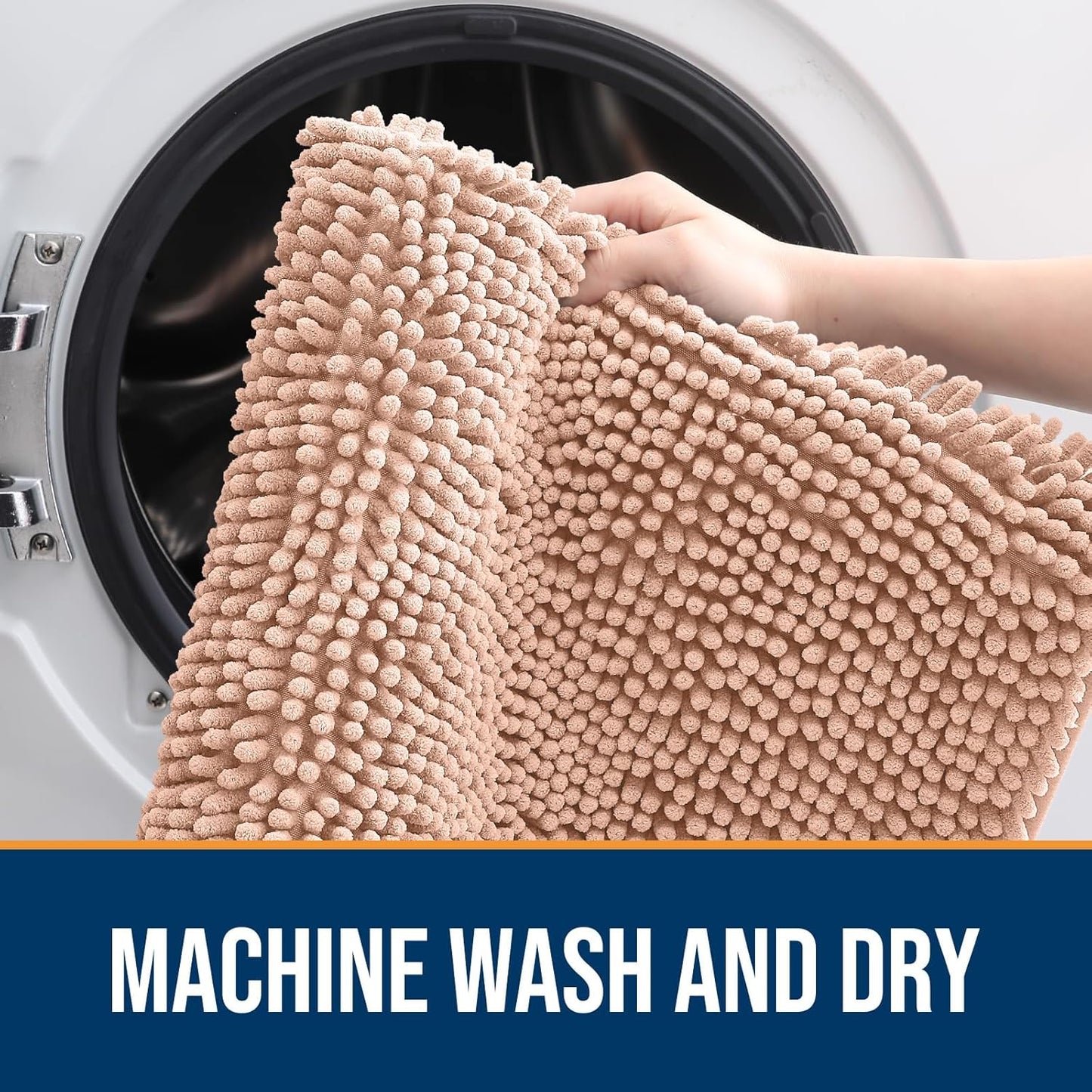 OLANLY Dog Door Mat for Muddy Paws 34x21, Absorbs Moisture and Dirt, Absorbent Non-Slip Washable Doormat, Quick Dry Chenille Mud Mat for Dogs, Entry Indoor Entryway Carpet for Inside Floor, Peach