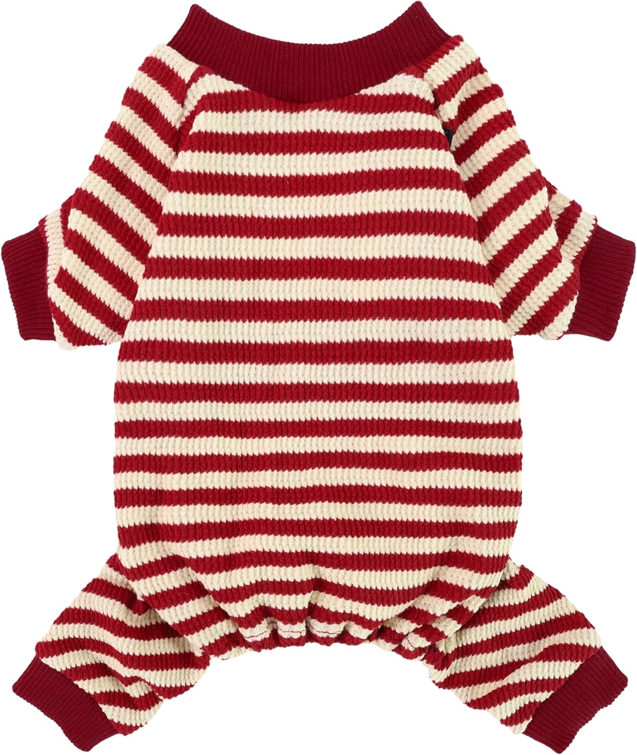 Fitwarm Red and White Striped Dog Pajamas, Waffle Dog Clothes for Small Dogs Girl Boy, Puppy Onesie with Feet, Pet Christmas Outfit, Medium