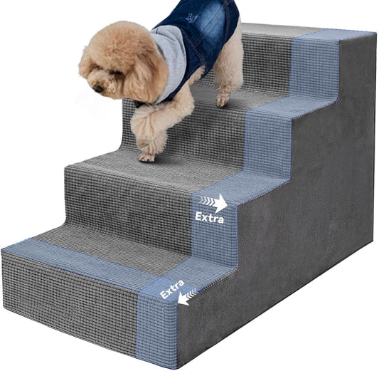 Niubya Dog Stairs for Small Dogs and Cats,18'H Non-Slip Bottom Pet Steps for High Beds and Couch,High-Density Foam Pet Stairs Grey,4 Steps
