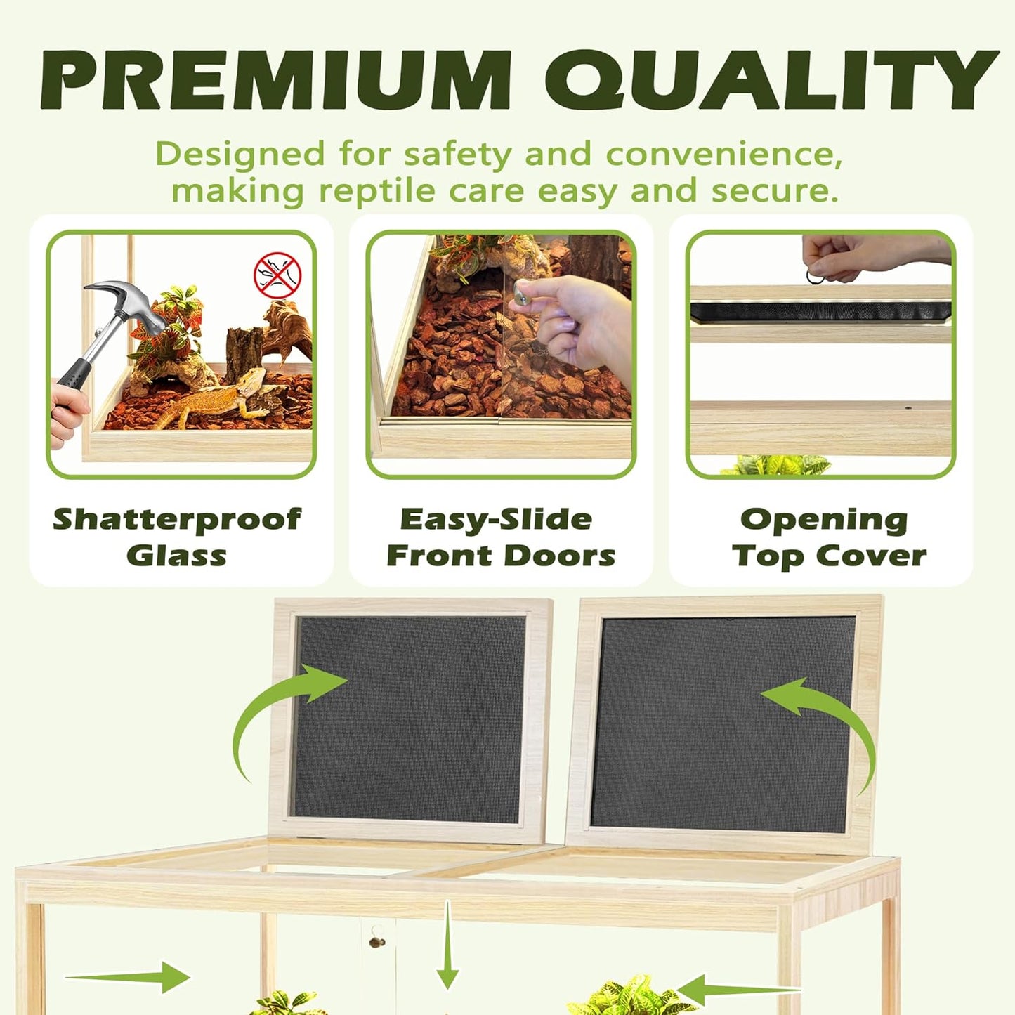 Tempered Glass Bearded Dragon Tank 81 Gallon, Lizard Tank, Reptile Tank with Metal Mesh Roof Door, Snake Tank with Lock Design, 48" Long, Oak