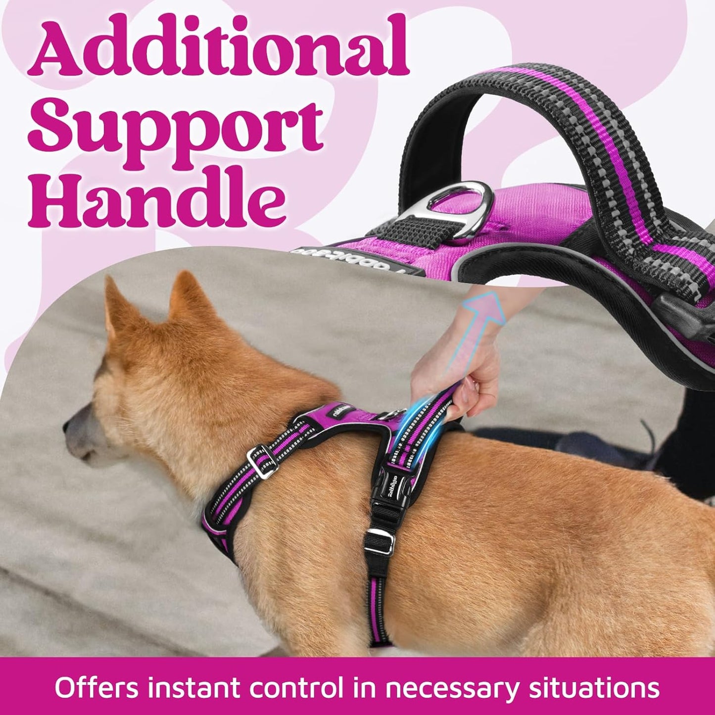 rabbitgoo Dog Harness for Large Dogs, No Pull Pet Vest with 3 Buckles, Adjustable Soft Padded Pet Harness with Easy Control Handle and Reflective Strips, Purple, L
