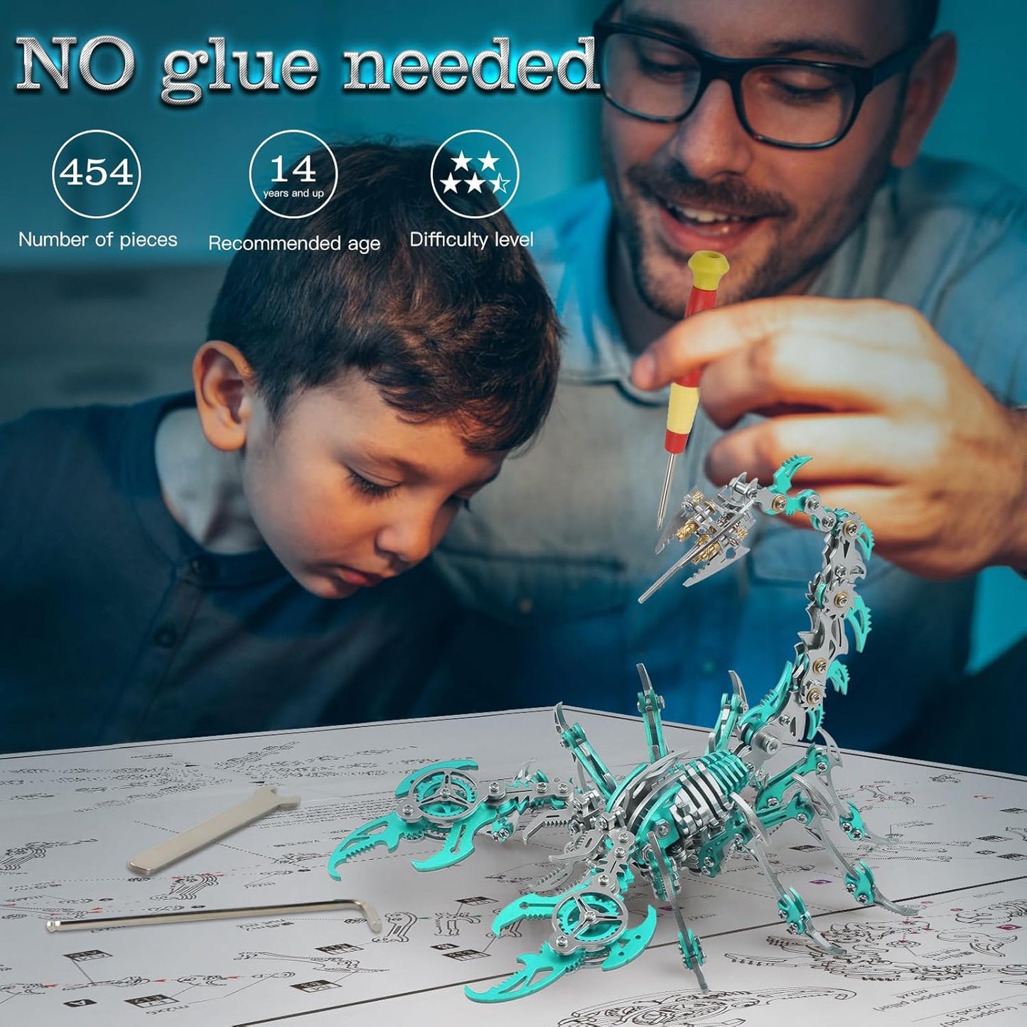 Scorpion 3D Metal Puzzles Kits for Adults Teens – 454 Pcs – Mechanical Assembly Models – 4 Hours to Build – Ideal for Gifts and Decorations (Green)