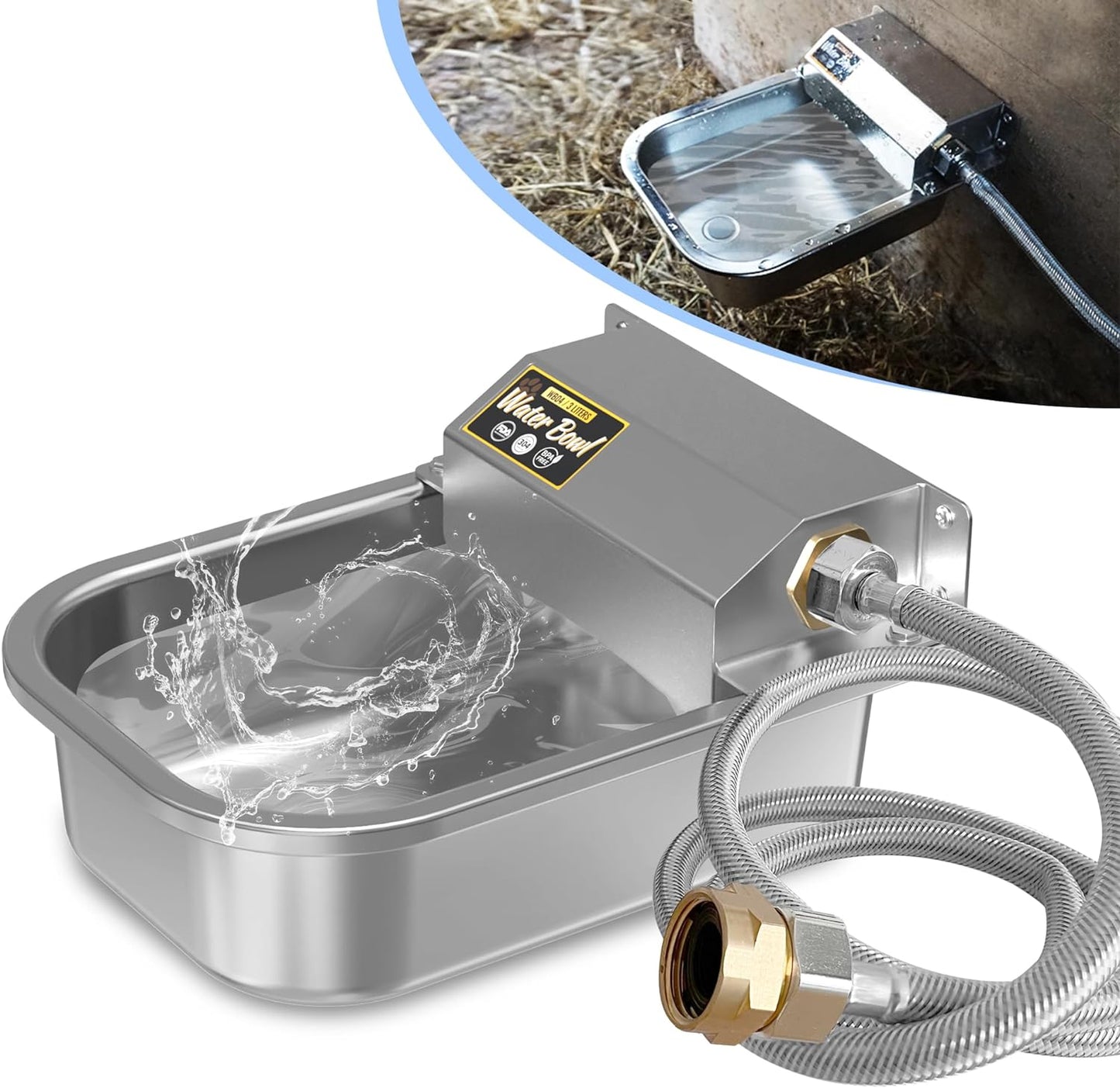 Automatic Water Dispenser for Dogs, 101oz Outdoor Dog Water Bowl, 304 Stainless Steel Water Feeder for Small to Large Pets, Large Livestock Waterer, Anti-Tipping, Water Auto-Fill, Easy to Clean