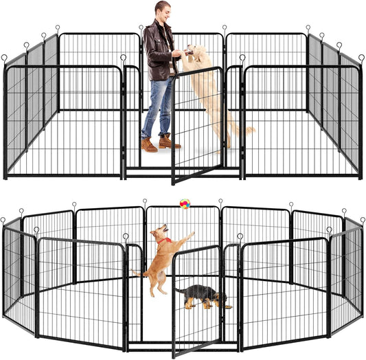 Dog Playpen Outdoor Extra Wide 12 Panels Heavy Duty Dog Fence 32" Height Anti-Rust with Doors Portable for RV Camping Yard, Total 32FT, 79 Sq.ft, Snowy Black