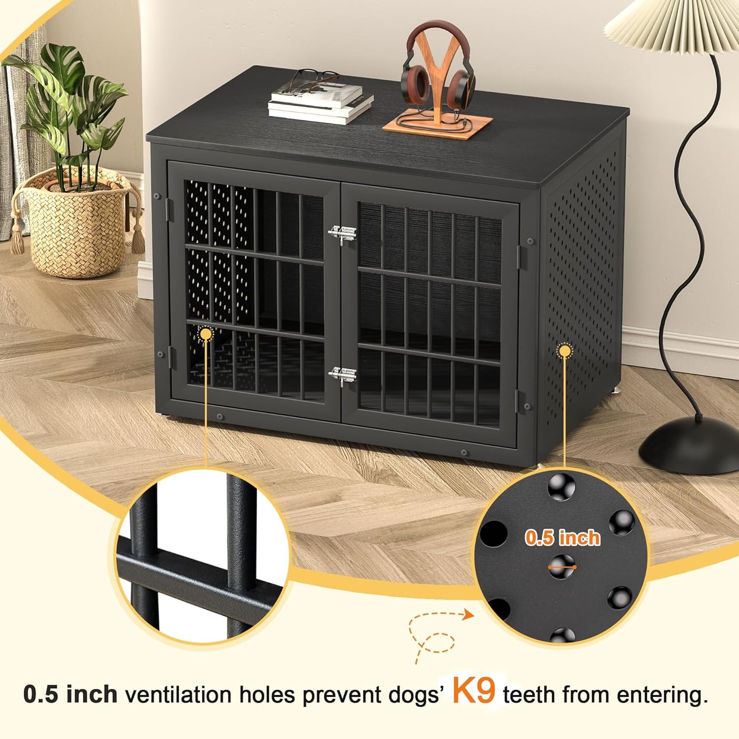 38" Heavy Duty Dog Crate Furniture for Large and Medium Dogs,Wooden Metal Kennel for High Anxiety Dogs, Chew Proof Pet Cage Indoor, Decorative Dog Kennel End Table