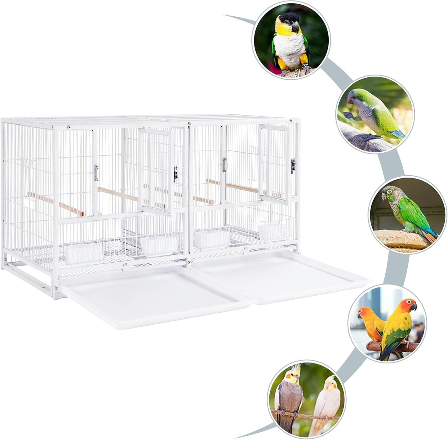 Yaheetech Stackable Divided Breeder Bird Cage Parakeet Cage for Small Parrots Canaries Cockatiels Lovebirds Finches Budgies, White