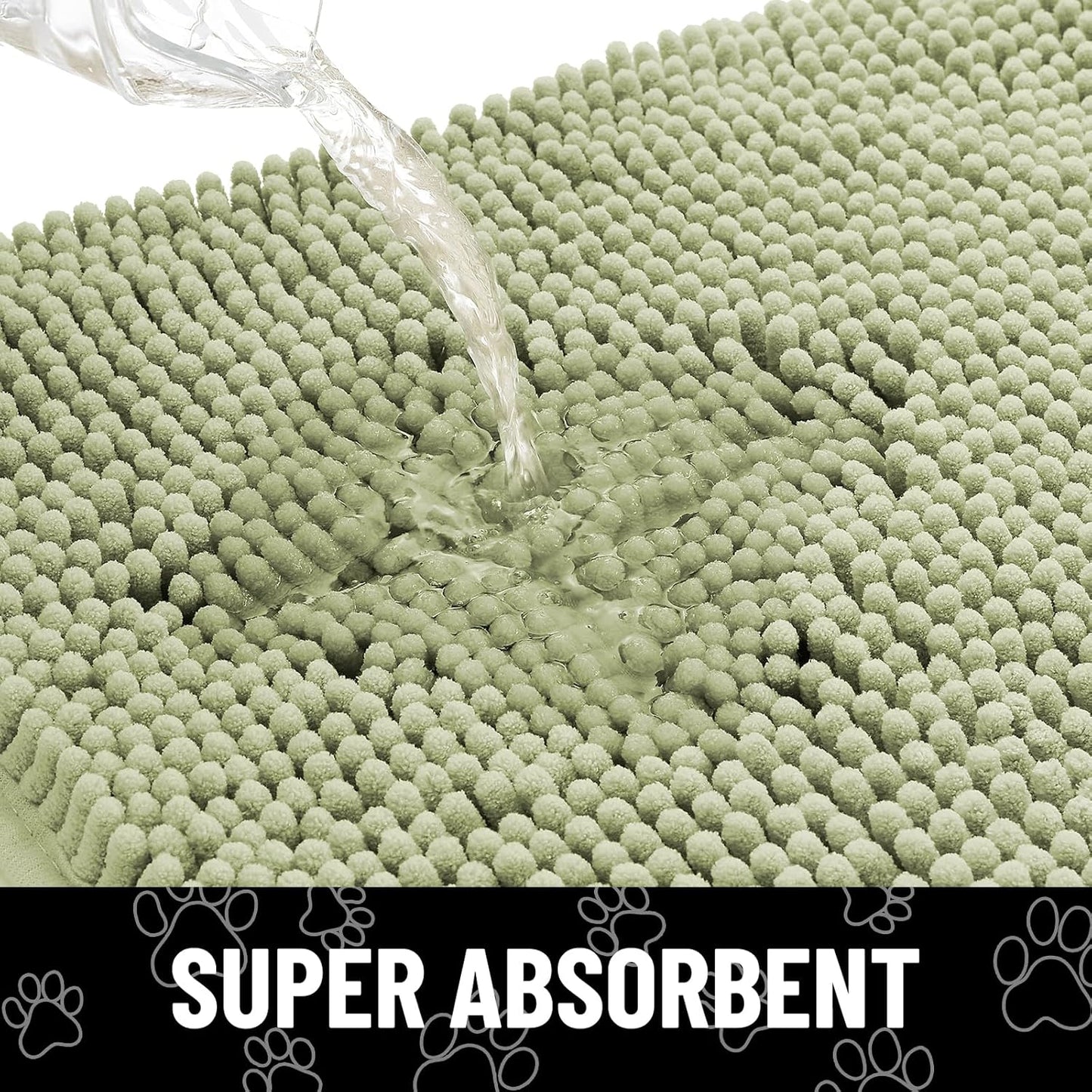 Smiry Dog Door Mat for Muddy Paws, Absorbent Dirt Trapper Non Slip Quick Dry Washable Chenille Mat for Mud Dogs, Entry Rug for Indoor and Outdoor (48x30 Inches, Sage Green)