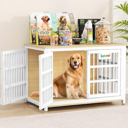 EasyCom Heavy Duty Dog Kennel Indoor with Name Tag, XL Dog Crate Furniturefor Large and Medium Dogs, Double-Doors Sturdy Dog Cage for Anxiety Dog, Decorate House as TV Stand, End Table, Bedside Table