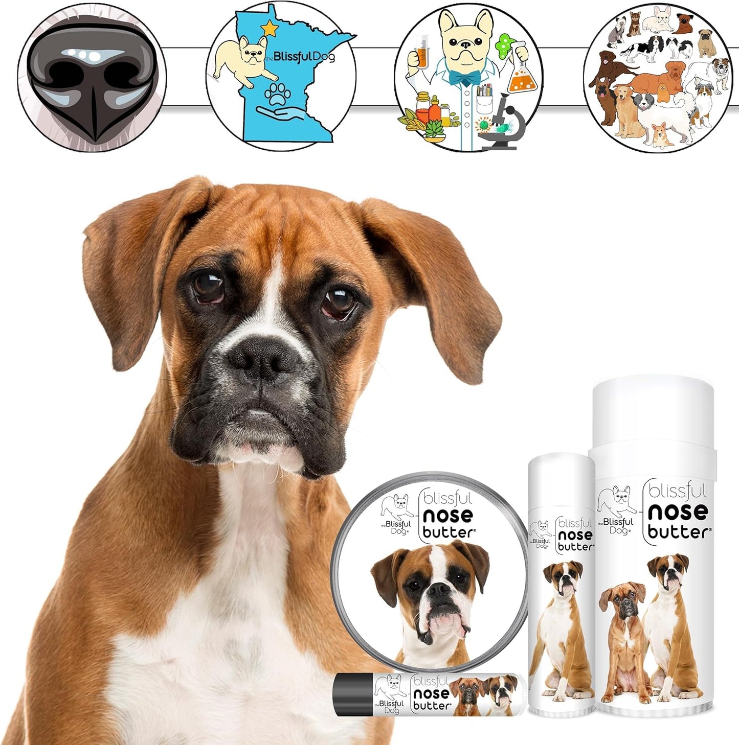The Blissful Dog Fawn Boxer Unscented Nose Butter - Dog Nose Butter, 2 Ounce