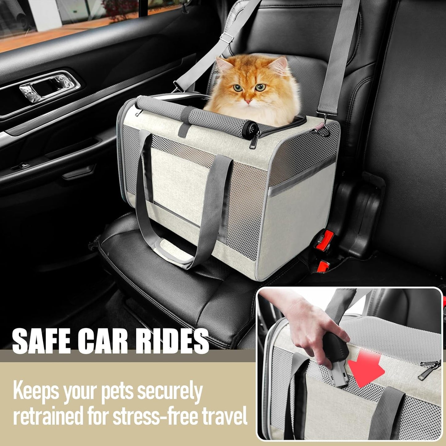 Pet Carrier for Large Cat 20 lbs+ / Soft Sided Small Dog 12 Pounds Travel Crate Top Load/Collapsible Kitty Carry Bag Big Kitten Mesh/Sturdy Animal Transport cage Kennel Long Trips Beige