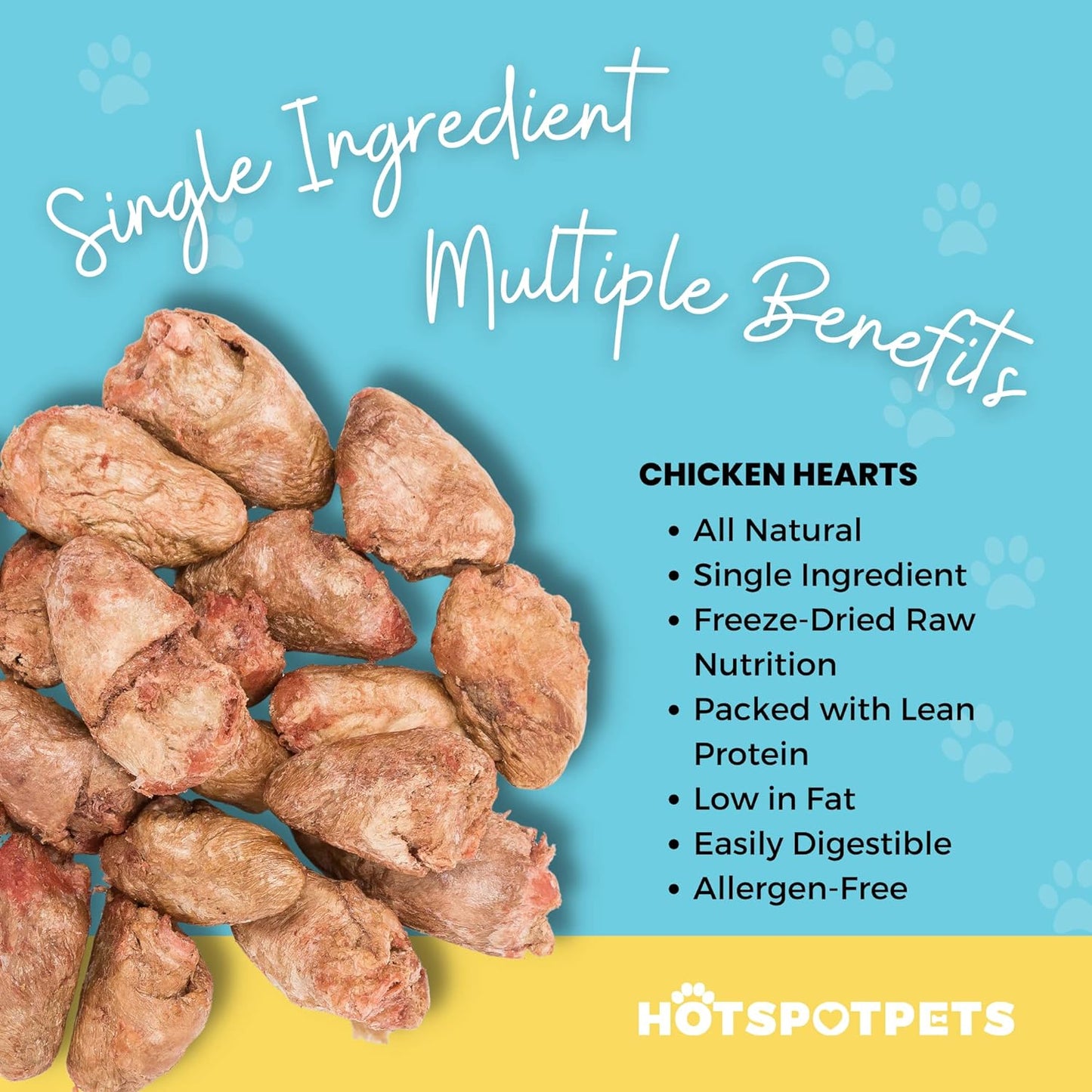 hotspot pets Freeze Dried Chicken Hearts for Cats & Dogs - 1LB BIG BAG- Made in USA -Single Ingredient All Natural Grain-Free -Resealable Bag- Perfect for Training, Topper or Snack, Allergen-Free