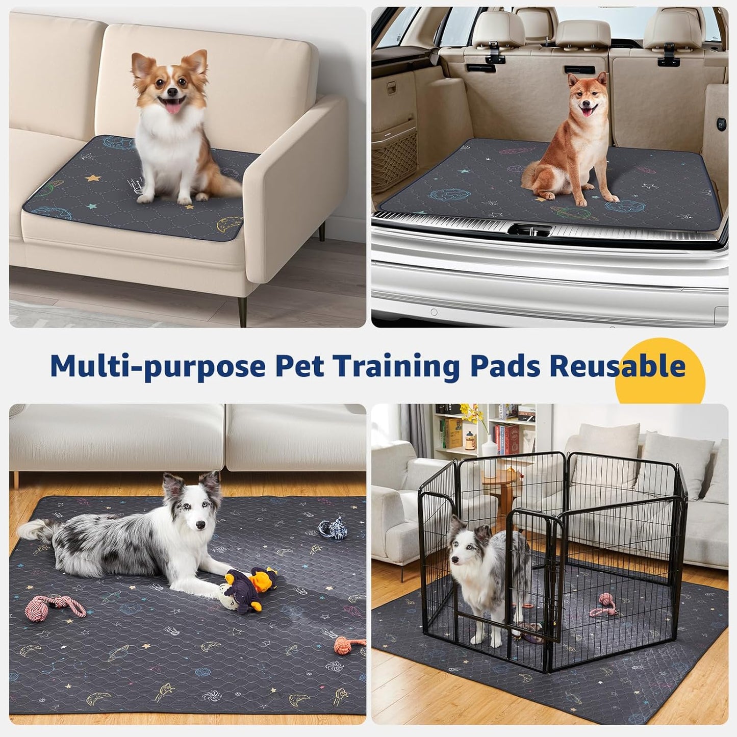 LOOBANI Washable Pee Pads for Dogs: Large Dog Pee Pad Reusable 65" x 48", Absorbent Pet Whelping Pads, Waterproof and Non-Slip Dog Training Mats for Crate, Playpen, Floor, Sofa, Cage, Grey