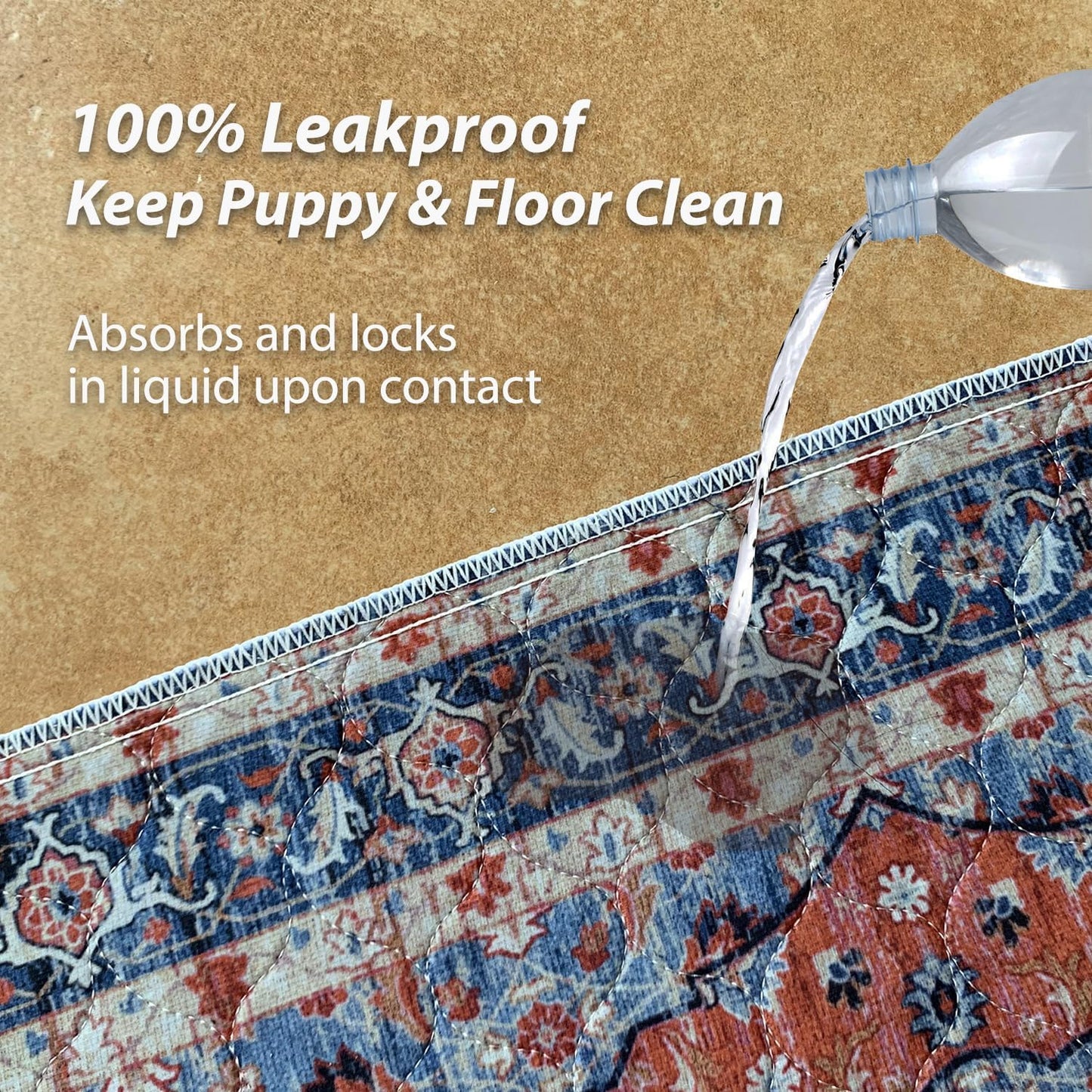 nunubaby Washable Pee Pads for Dogs, Stylish, Non-Slip and Leak-Proof Pee Pads. Reusable Potty Pads for Dogs for Crates and Floors.(Red/Multi, 24" x48")