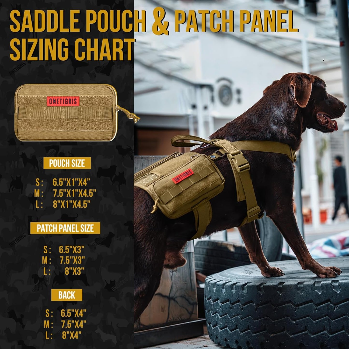 OneTigris Service Dog Vest Harness, Service Dog Cape Guardian Dog Backpack Harness with Pouches Dog Saddle Bag for Small Medium and Large Dogs (Brown, M)