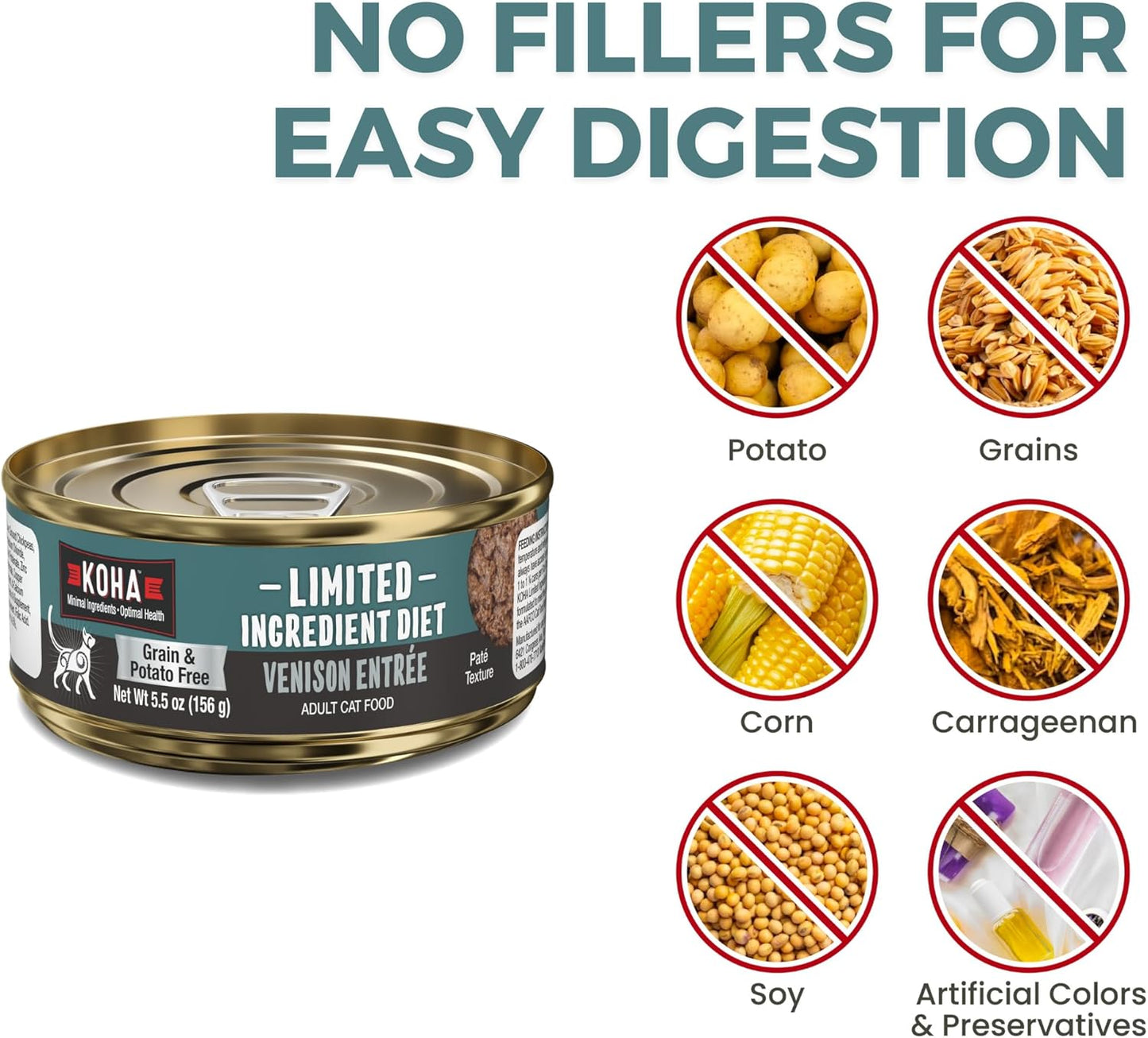 KOHA Limited Ingredient Diet Venison Paté for Cats - Single Meat Cat Food for Sensitive Stomachs - Paté Venison Cat Food with No Fillers - 3 oz Pack of 24