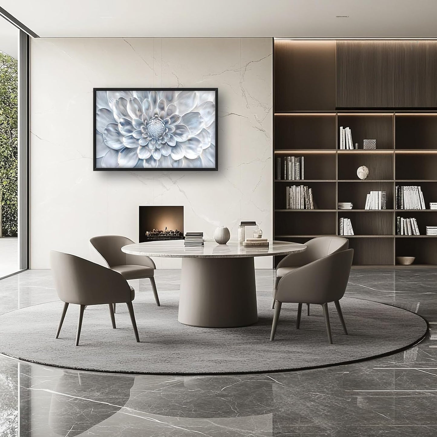 Abstract Flower Large Wall Art White Silver Floral Pictures Wall Decor Neutral Canvas Print Painting Artwork for Bathroom Living Room Bedroom 36L" x 24W"