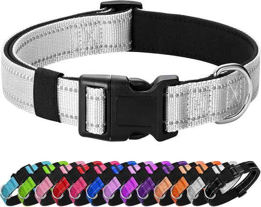 Reflective Dog Collar Padded with Soft Neoprene Breathable Quick Release Basic Dog Collars for Medium Large Dogs Boy Girl Silver