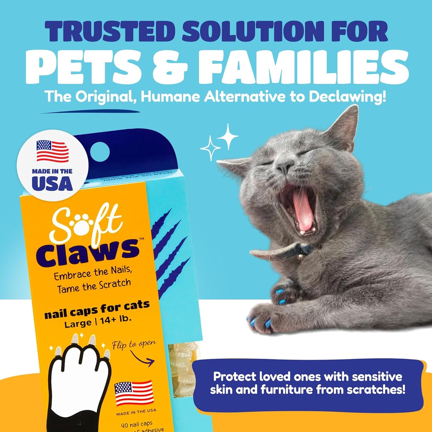 Soft Claws Cat Nail Caps for Large Cats – (40 Caps, Pink) - Made in USA - Veterinarian-Developed, Non-Toxic | Protects Furniture & Skin - Easy to Apply, Long-Lasting Anti-Scratch Soft Cat Claw Covers